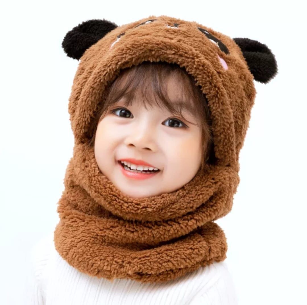 Beanie Wool Cap with Neck Warmer | Kids Cartoon Panda Winter Hat