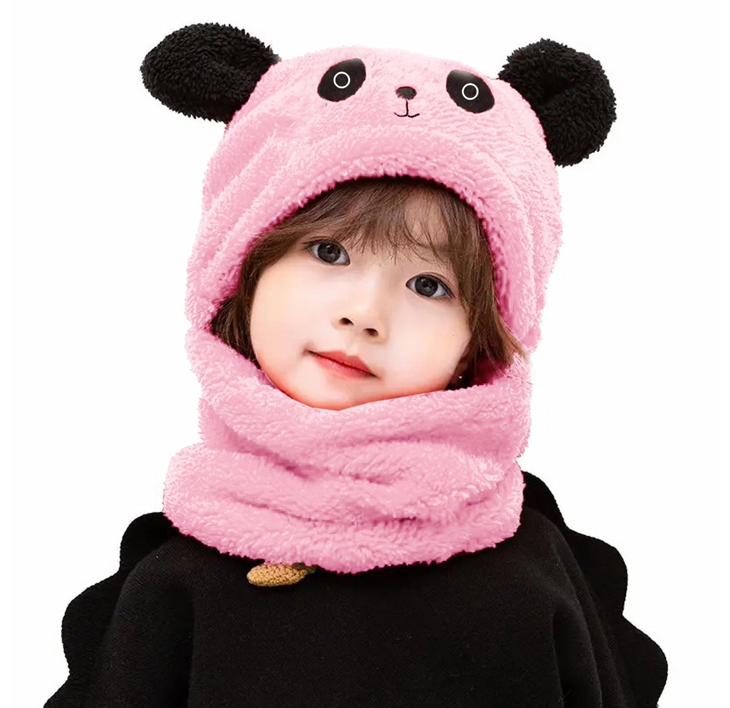 Beanie Wool Cap with Neck Warmer | Kids Cartoon Panda Winter Hat