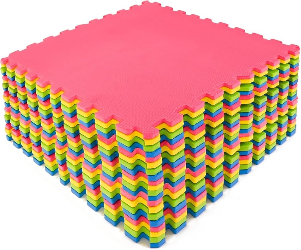 Babyplay 4 PCS MultiColor Puzzle Playmat | Soft Interlocking Foam Floor Mats for Toddler & Kids