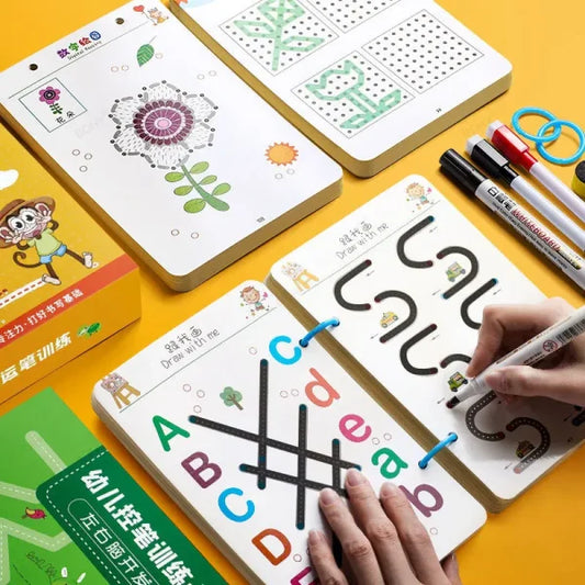 A5 Size Magical Tracing Workbook Set Pen Control Training Book Reusable Practice Tracing Book (32 Pages) - BabyPlay | Where Joyful Moments Begin! Kids Learning