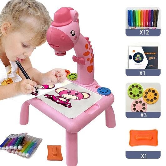 Projector Table For Kids (12 Markers, 1 Sketch Book, 3 Projector Discs & 1 Duster Included) - BabyPlay | Where Joyful Moments Begin! Educational Gift