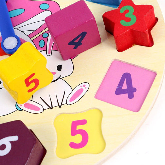 Baby Colorful Geometric Learning Wooden Clock | Premium Quality Polished Wood - BabyPlay | Where Joyful Moments Begin! Geometrical Clock