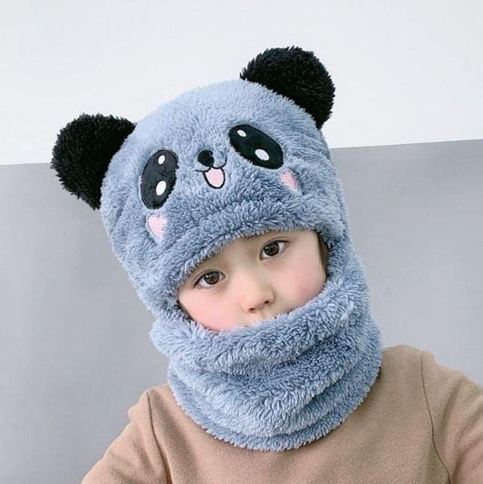 Beanie Wool Cap with Neck Warmer | Kids Cartoon Panda Winter Hat