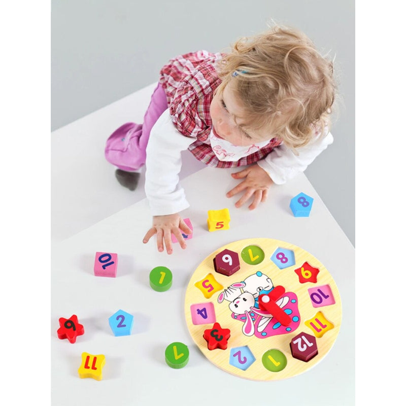 Baby Colorful Geometric Learning Wooden Clock | Premium Quality Polished Wood - Babyplay, Where Joyful Moments Begin! Baby Play Babyplay, Where Joyful Moments Begin!