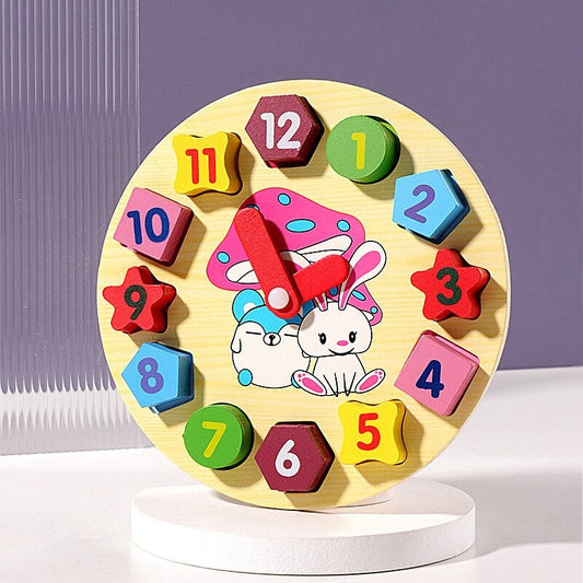 Baby Colorful Geometric Learning Wooden Clock | Premium Quality Polished Wood - Babyplay, Where Joyful Moments Begin! Baby Play Babyplay, Where Joyful Moments Begin!