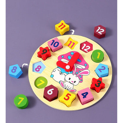 Baby Colorful Geometric Learning Wooden Clock | Premium Quality Polished Wood - Babyplay, Where Joyful Moments Begin! Baby Play Babyplay, Where Joyful Moments Begin!