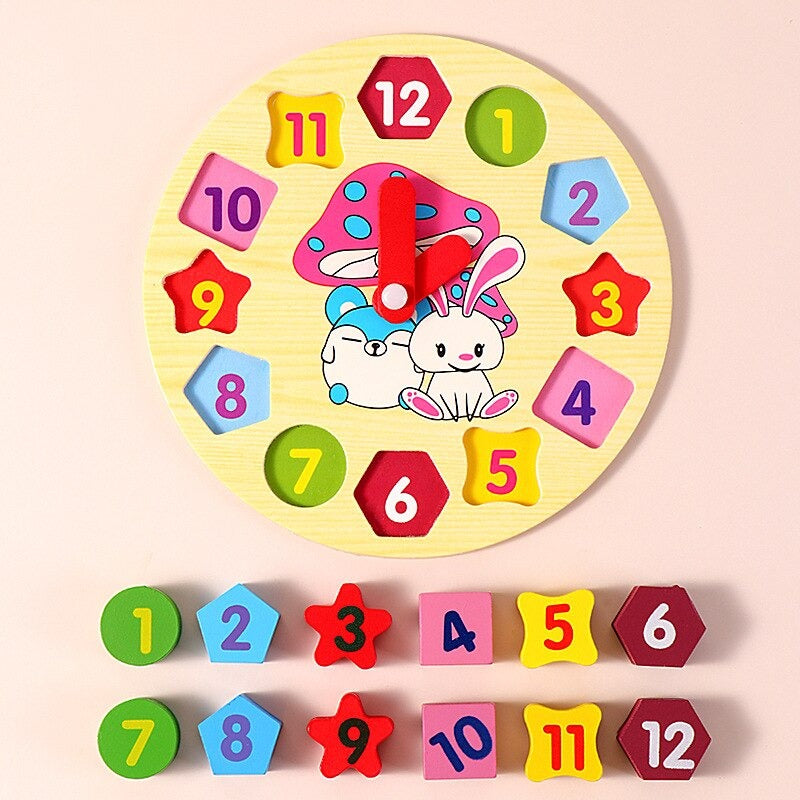 Baby Colorful Geometric Learning Wooden Clock | Premium Quality Polished Wood - Babyplay, Where Joyful Moments Begin! Baby Play Babyplay, Where Joyful Moments Begin!