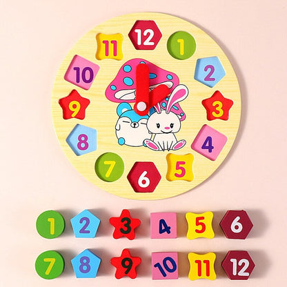 Baby Colorful Geometric Learning Wooden Clock | Premium Quality Polished Wood - Babyplay, Where Joyful Moments Begin! Baby Play Babyplay, Where Joyful Moments Begin!