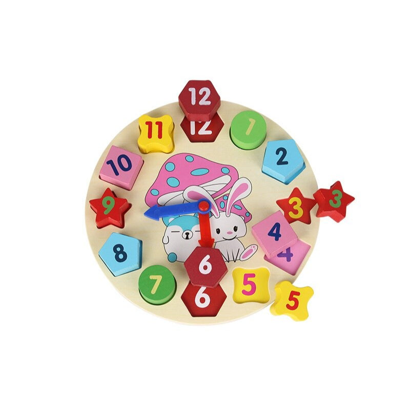 Baby Colorful Geometric Learning Wooden Clock | Premium Quality Polished Wood - Babyplay, Where Joyful Moments Begin! Baby Play Babyplay, Where Joyful Moments Begin!