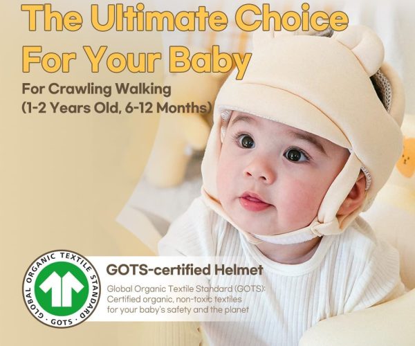 Baby Safety Helmet – Gots Certified Cotton, Adjustable & Ultra-lightweight Head Protector For Crawling & Walking Infants & Toddlers