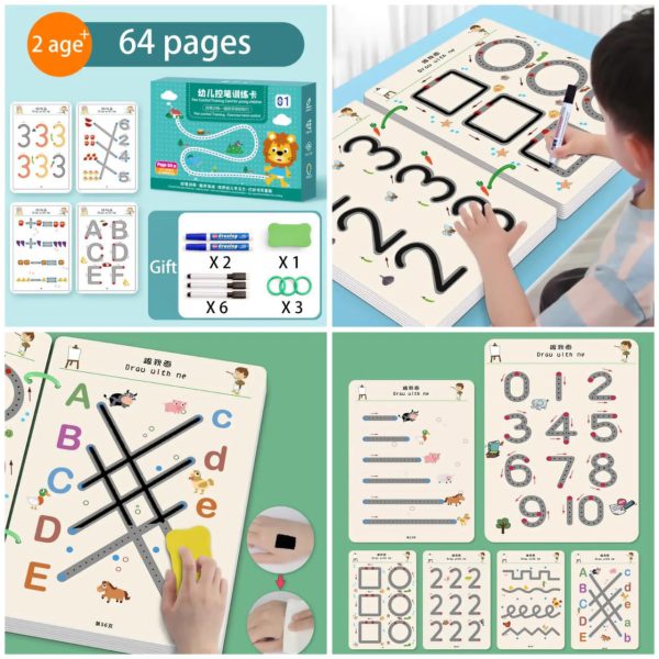Kids Educational Learning Tracing Book ( 64 Pages) | With Two Markers & Duster - Babyplay, Where Joyful Moments Begin! Baby Play Babyplay, Where Joyful Moments Begin!