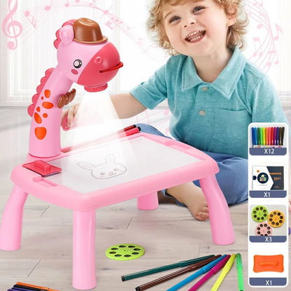 Projector Table For Kids (12 Markers, 1 Sketch Book, 3 Projector Discs & 1 Duster Included) - Babyplay, Where Joyful Moments Begin! Baby Play Babyplay, Where Joyful Moments Begin!