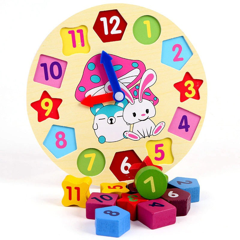 Baby Colorful Geometric Learning Wooden Clock | Premium Quality Polished Wood - Babyplay, Where Joyful Moments Begin! Baby Play Babyplay, Where Joyful Moments Begin!