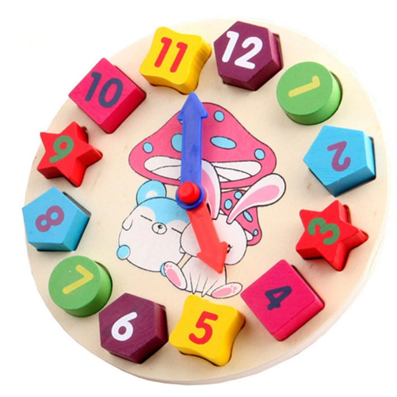 Baby Colorful Geometric Learning Wooden Clock | Premium Quality Polished Wood - Babyplay, Where Joyful Moments Begin! Baby Play Babyplay, Where Joyful Moments Begin!