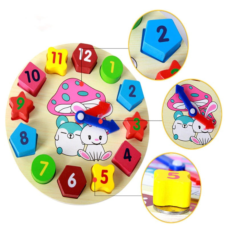 Baby Colorful Geometric Learning Wooden Clock | Premium Quality Polished Wood - Babyplay, Where Joyful Moments Begin! Baby Play Babyplay, Where Joyful Moments Begin!