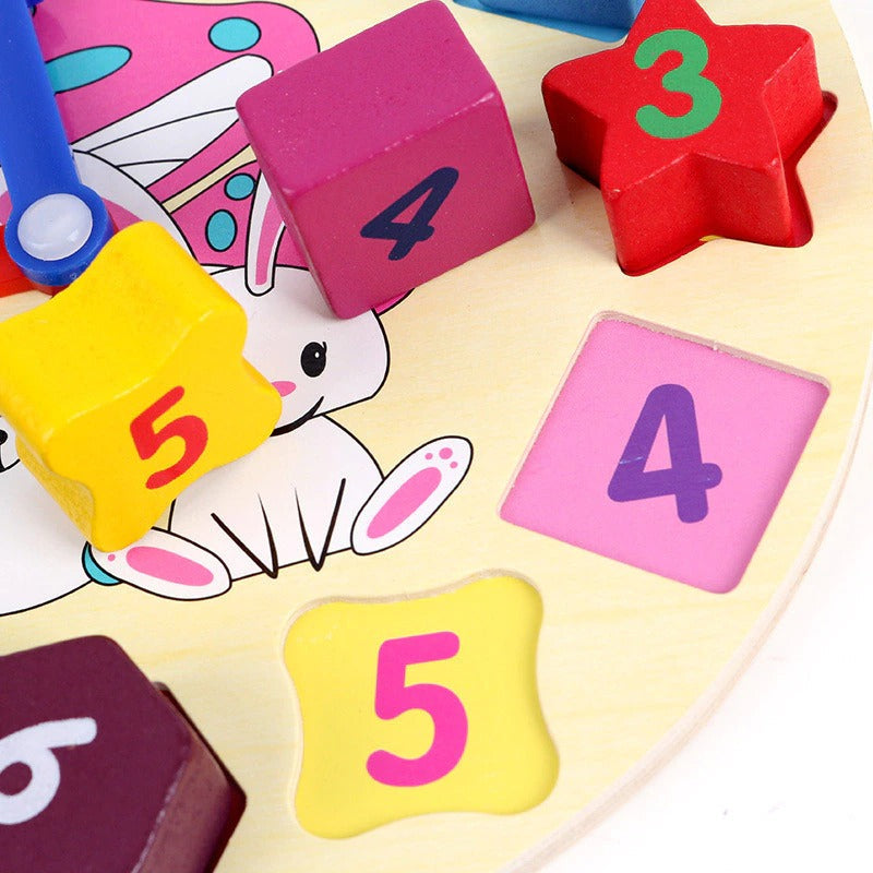 Baby Colorful Geometric Learning Wooden Clock | Premium Quality Polished Wood - Babyplay, Where Joyful Moments Begin! Baby Play Babyplay, Where Joyful Moments Begin!